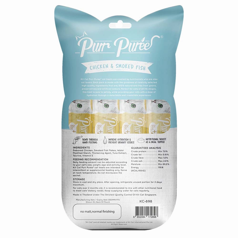 4 FOR $14: Kit Cat Purr Puree Chicken & Smoked Fish Cat Treats 60g