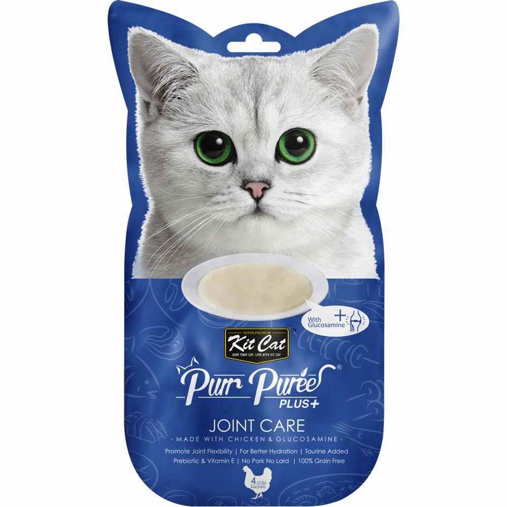 4 FOR $14: Kit Cat Purr Puree Plus Joint Care Chicken Cat Treats 60g