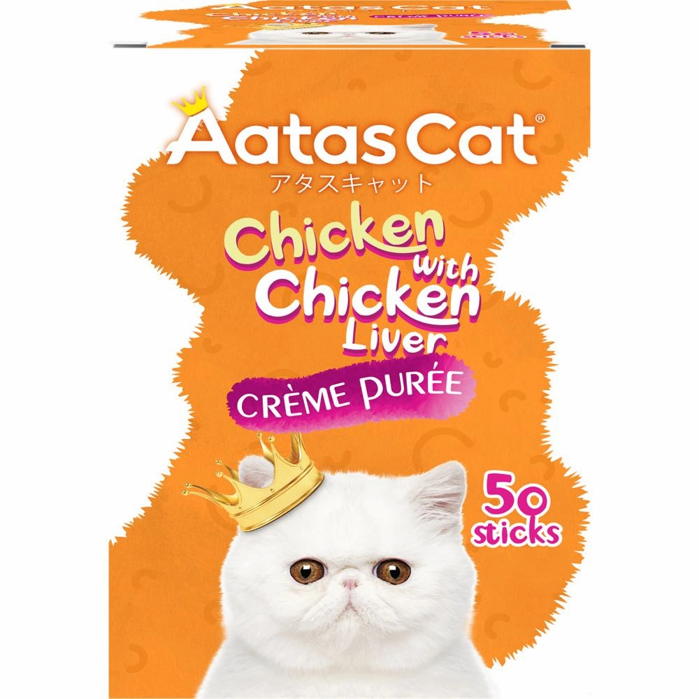 $10 OFF: Aatas Cat Creme Puree Chicken With Chicken Liver Grain-Free Liquid Cat Treats 50pc