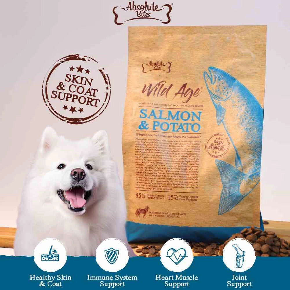 '35% OFF 3.3lb(Exp 5Nov25) FREE TREATS': Absolute Bites Wild Age Salmon & Potato Complete Dry Dog Food