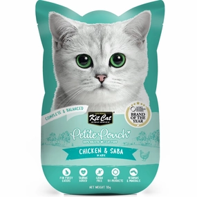 '35% OFF (Exp 28Sep25)': Kit Cat Petite Pouch Chicken & Saba In Aspic Grain-Free Pouch Cat Food 70g x 12