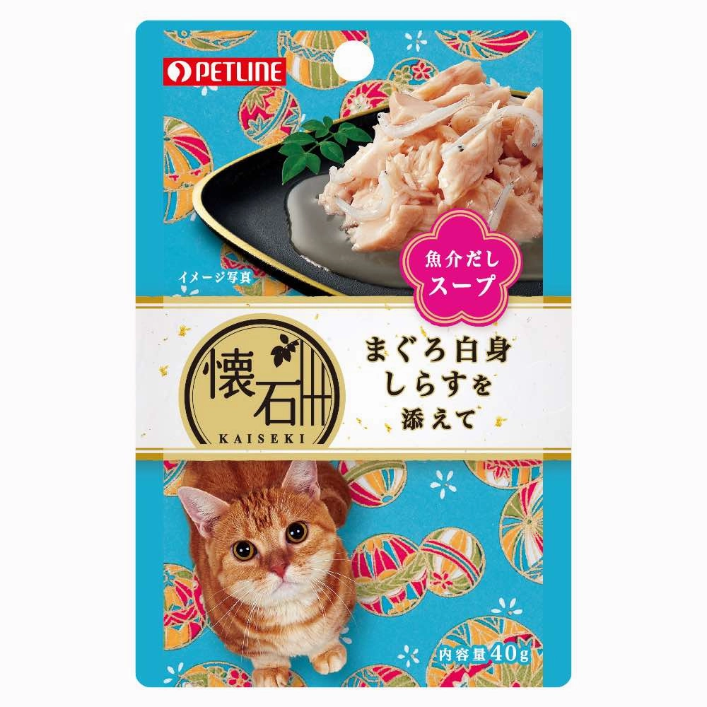 $3 OFF (Exp 7Jul25): Petline Kaiseki Pouch Maguro White Meat with Shirasu Soup Pouch Cat Food 40g x 12