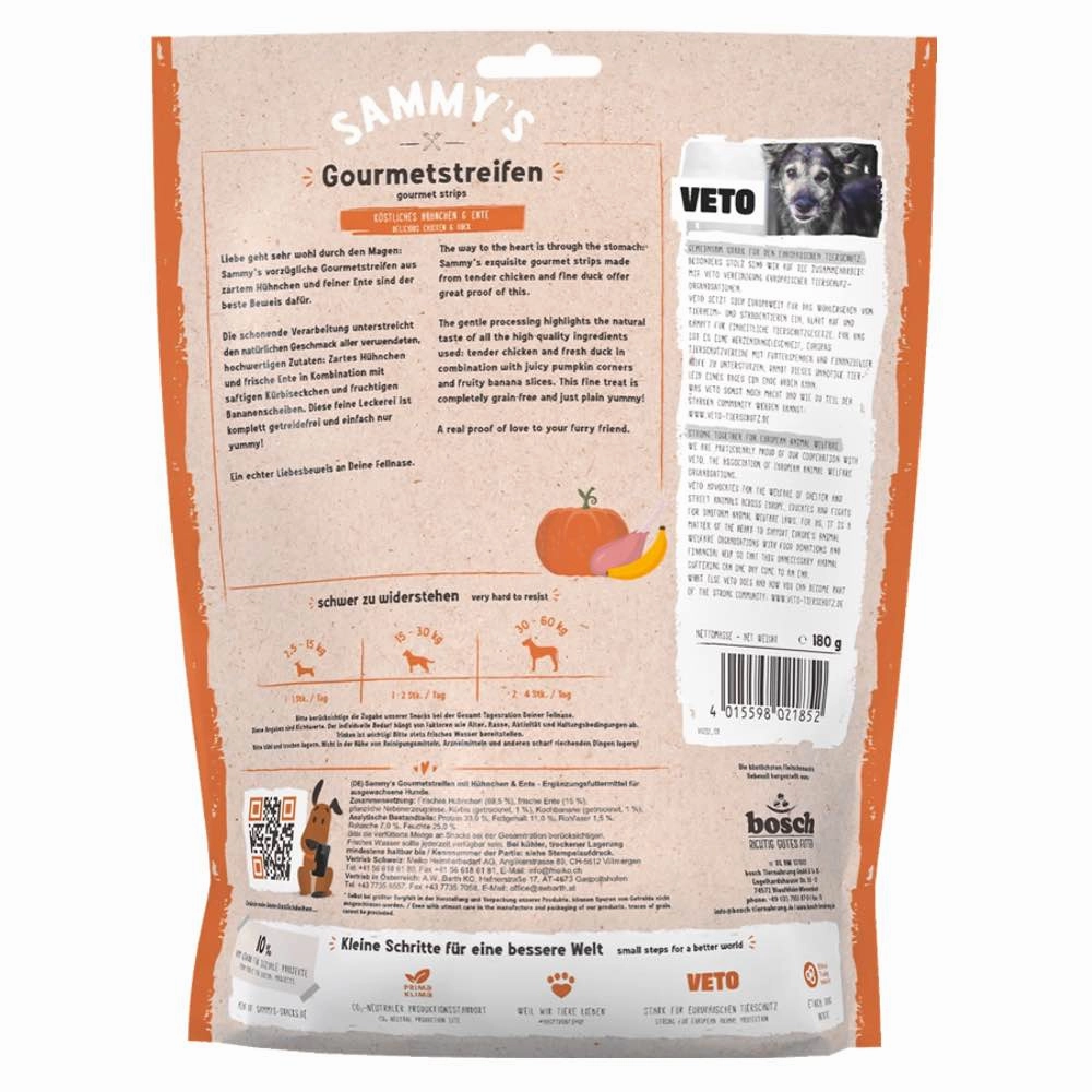 '50% OFF (Exp 5May25)': Bosch Sammy's Gourmet Strips with Chicken & Duck Grain-Free Dog Treats 180g
