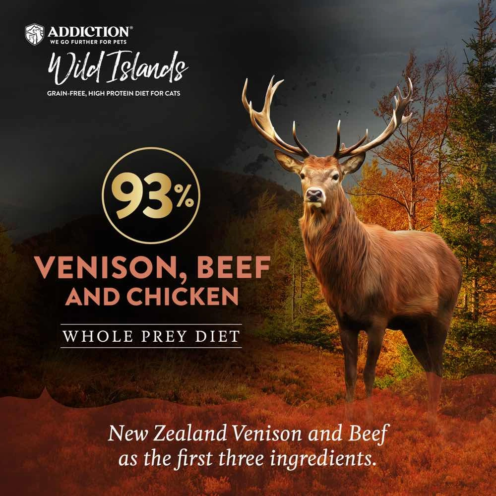 '60% OFF (Exp 7Aug25)': Addiction Wild Islands Forest Meat Venison, Beef & Chicken Grain-Free Canned Cat Food 185g