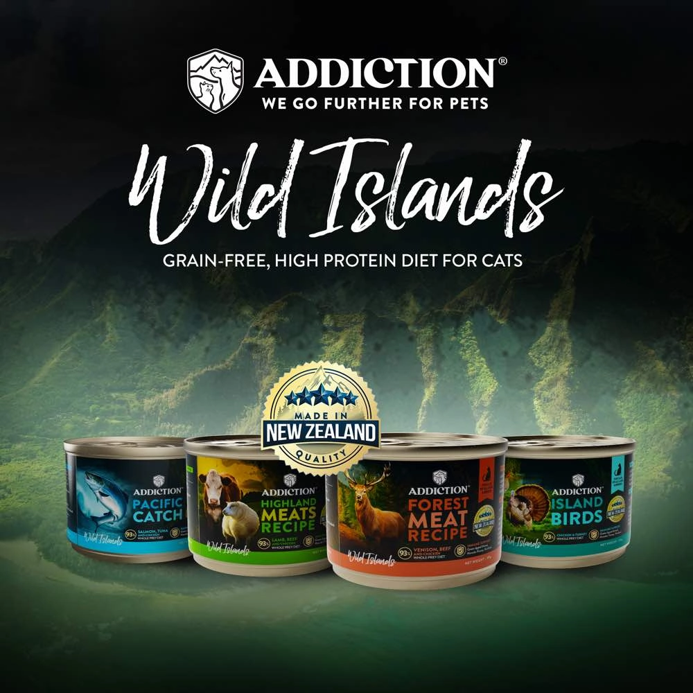 '60% OFF (Exp 7Aug25)': Addiction Wild Islands Forest Meat Venison, Beef & Chicken Grain-Free Canned Cat Food 185g