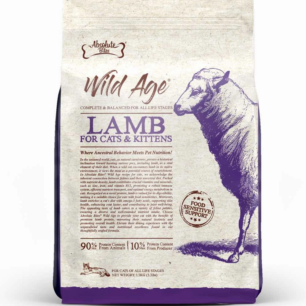 'BUNDLE DEAL/50% OFF 12lb(Exp 13Sep) FREE TREATS': Absolute Bites Wild Age Lamb Dry Cat Food