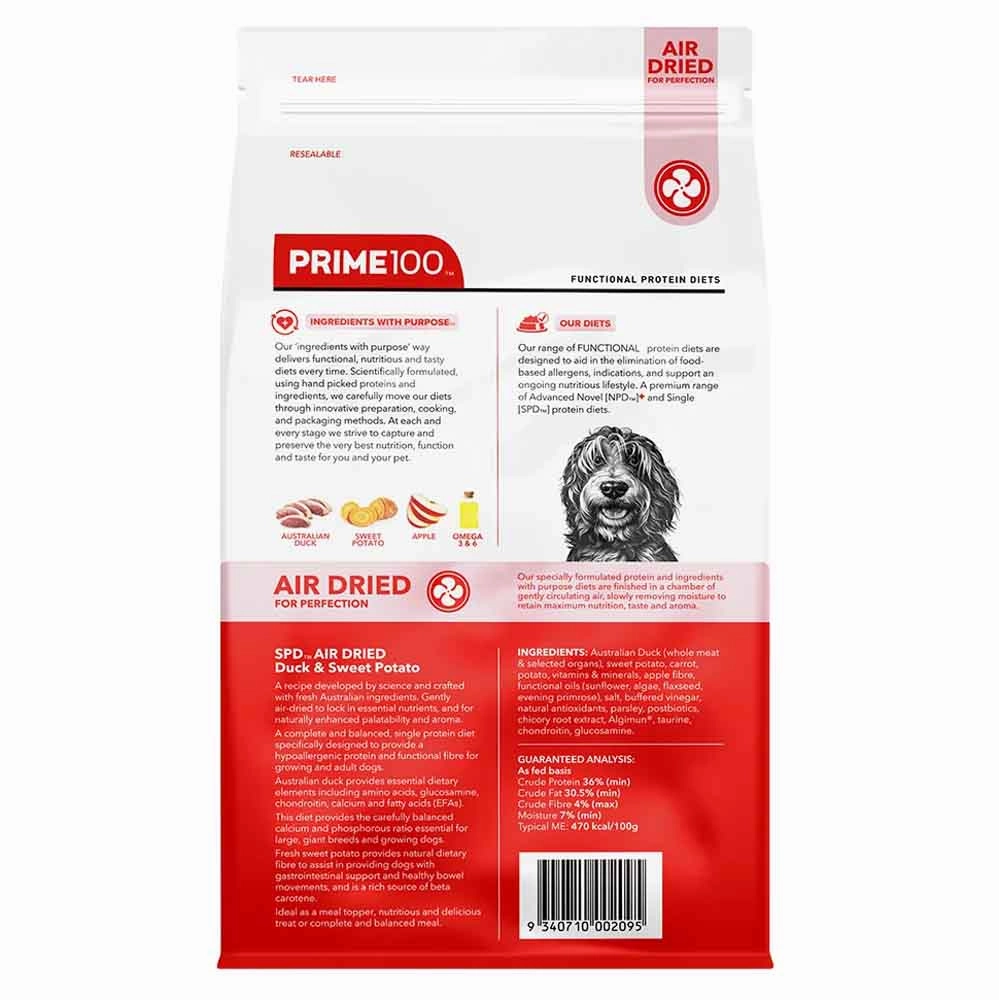 'BUNDLE DEAL': Prime100 SPD Duck & Sweet Potato Air Dried Dog Food 120g