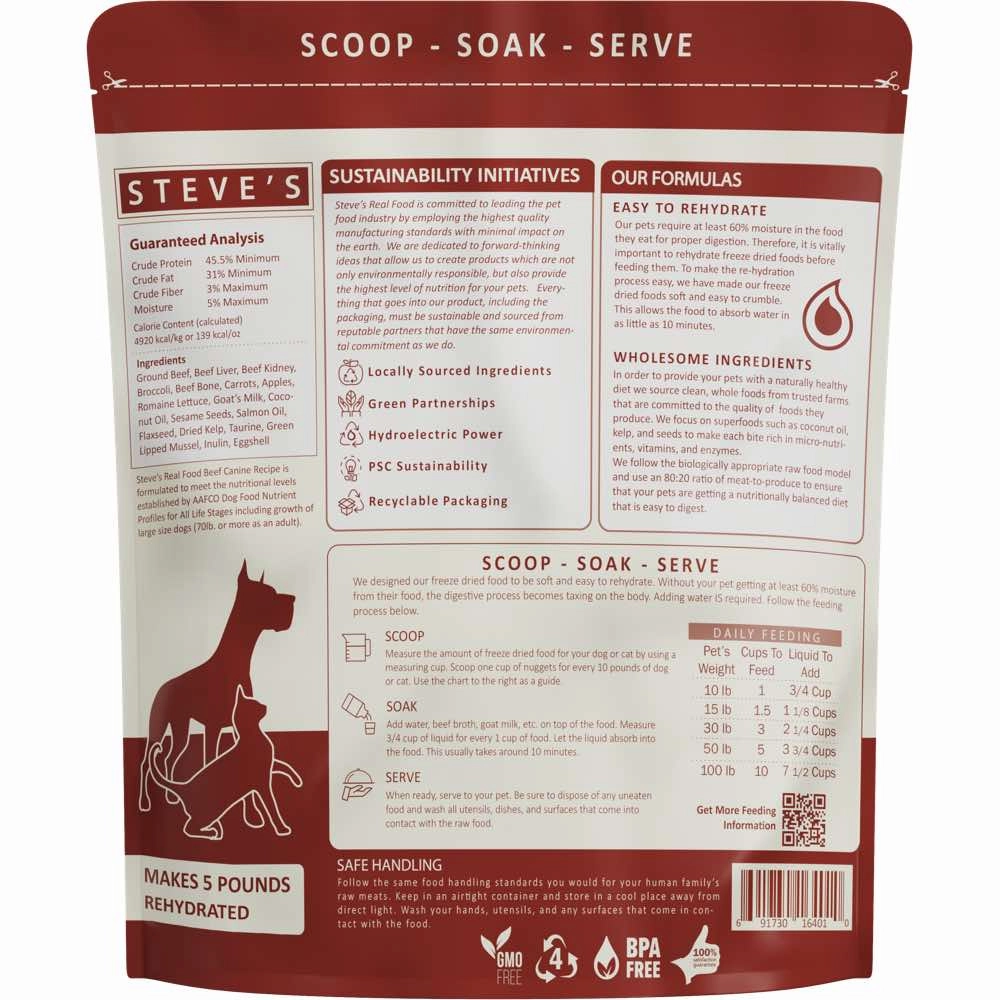 'BUNDLE DEAL FREE FD TREATS': Steve's Real Food Beef Grain-Free Freeze-Dried Raw Food For Cats & Dogs 20oz