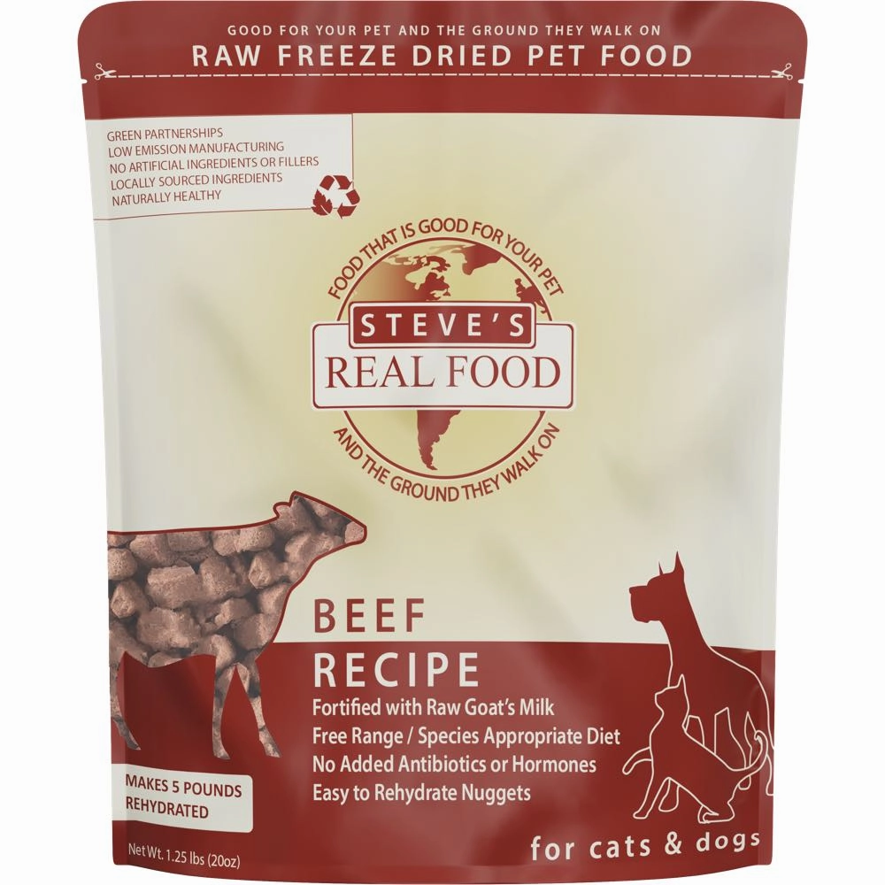 'BUNDLE DEAL FREE FD TREATS': Steve's Real Food Beef Grain-Free Freeze-Dried Raw Food For Cats & Dogs 20oz