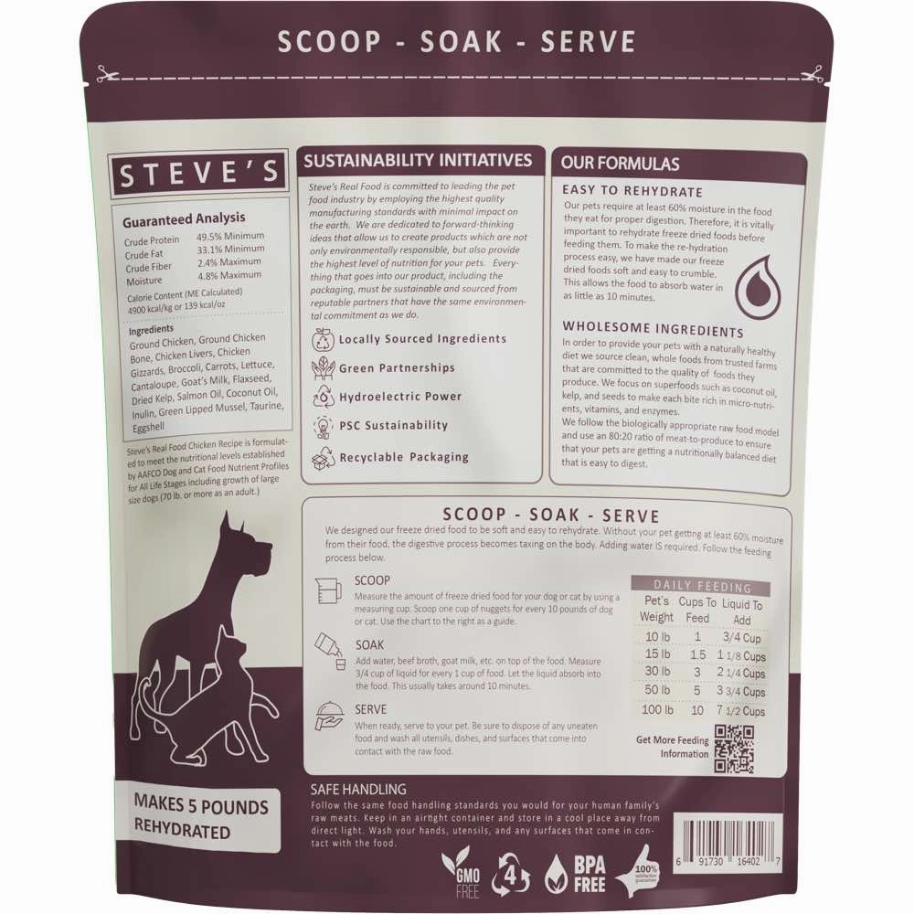 'BUNDLE DEAL FREE FD TREATS': Steve's Real Food Chicken Grain-Free Freeze-Dried Raw Food For Cats & Dogs 20oz