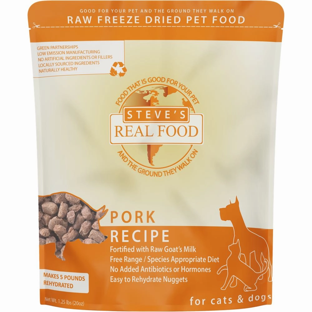 'BUNDLE DEAL FREE FD TREATS': Steve's Real Food Pork Grain-Free Freeze-Dried Raw Food For Cats & Dogs 20oz