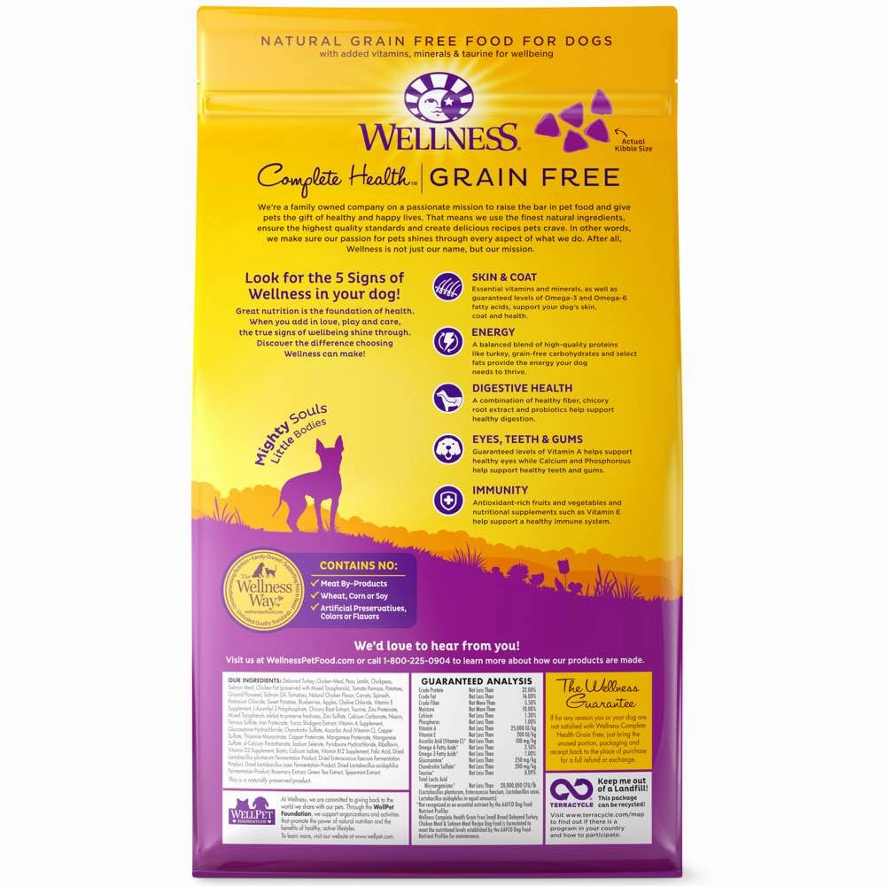 'BUNDLE DEAL/FREE FD TREATS': Wellness Complete Health Turkey, Chicken & Salmon Small Breed Adult Grain Free Dry Dog Food