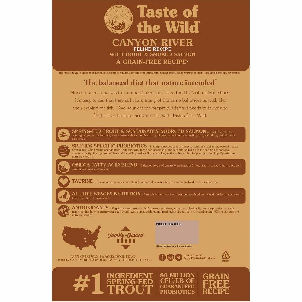 'BUNDLE DEAL/FREE TREAT': Taste Of The Wild Canyon River Trout & Smoke-Flavored Salmon Grain-Free Dry Cat Food