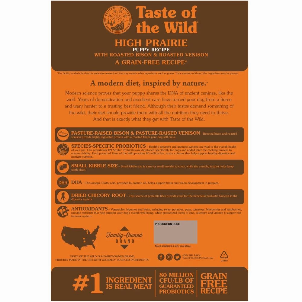'BUNDLE DEAL/FREE TREAT': Taste Of The Wild High Prairie Puppy Bison & Venison Grain-Free Dry Dog Food