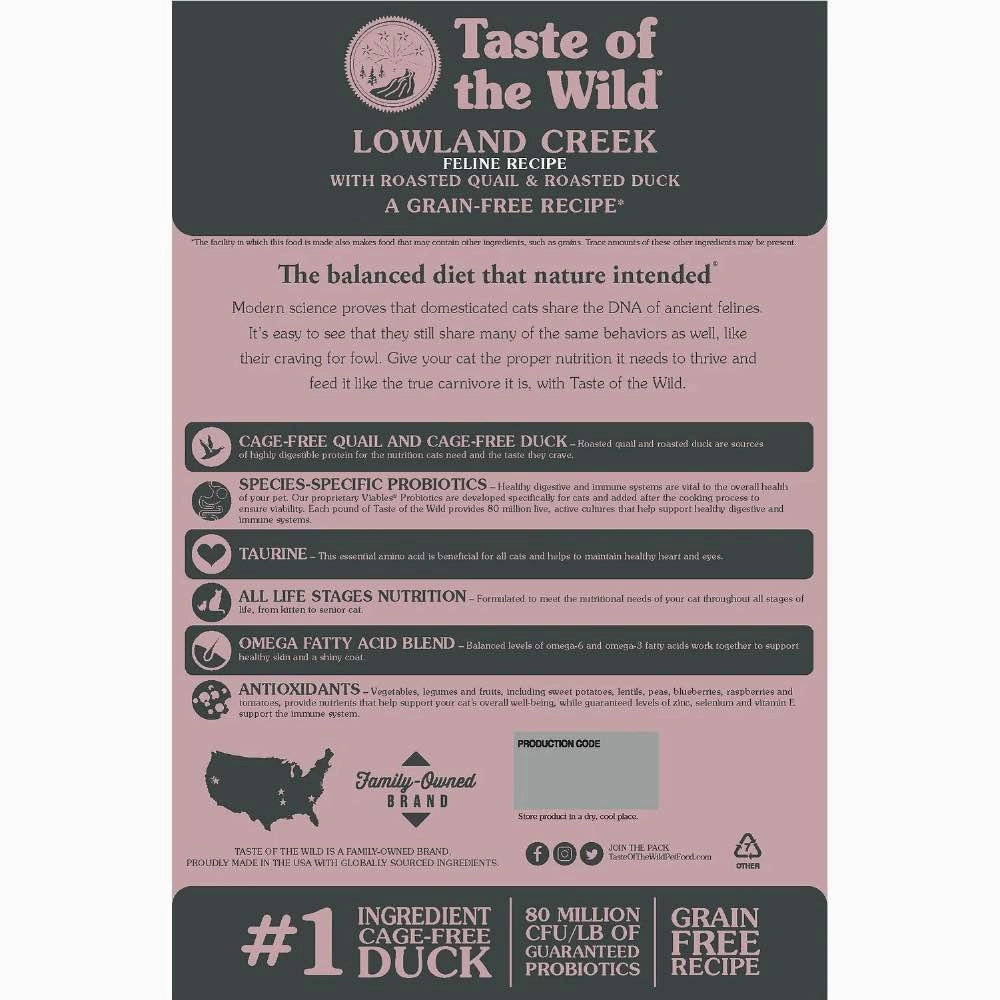 'BUNDLE DEAL/FREE TREAT': Taste Of The Wild Lowland Creek Roasted Quail & Roasted Duck Grain-Free Dry Cat Food