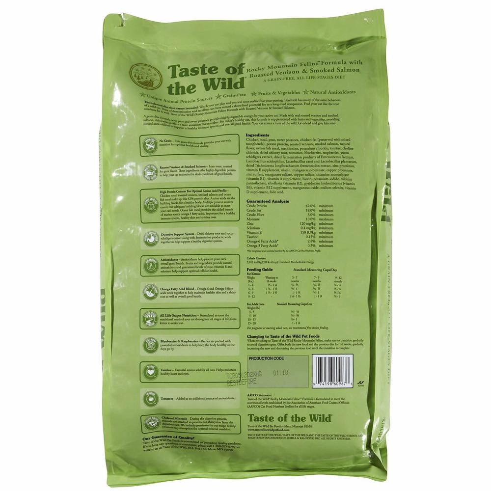 'BUNDLE DEAL/FREE TREAT': Taste Of The Wild Rocky Mountain Roasted Venison & Smoke-Flavored Salmon Grain-Free Dry Cat Food