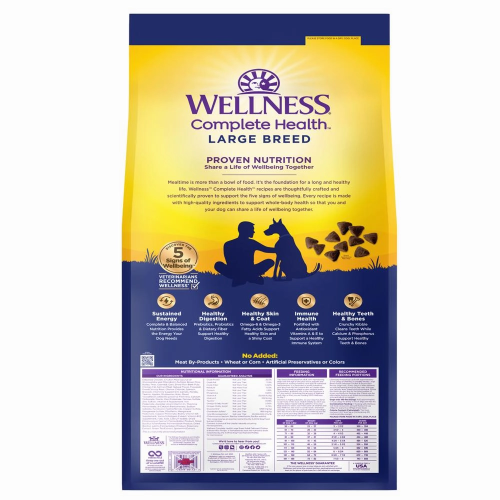 'FREE FD TREATS': Wellness Complete Health Large Breed Chicken Adult Dry Dog Food 30lb (Exp 26Nov25)