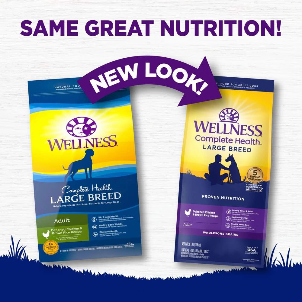 'FREE FD TREATS': Wellness Complete Health Large Breed Chicken Adult Dry Dog Food 30lb (Exp 26Nov25)