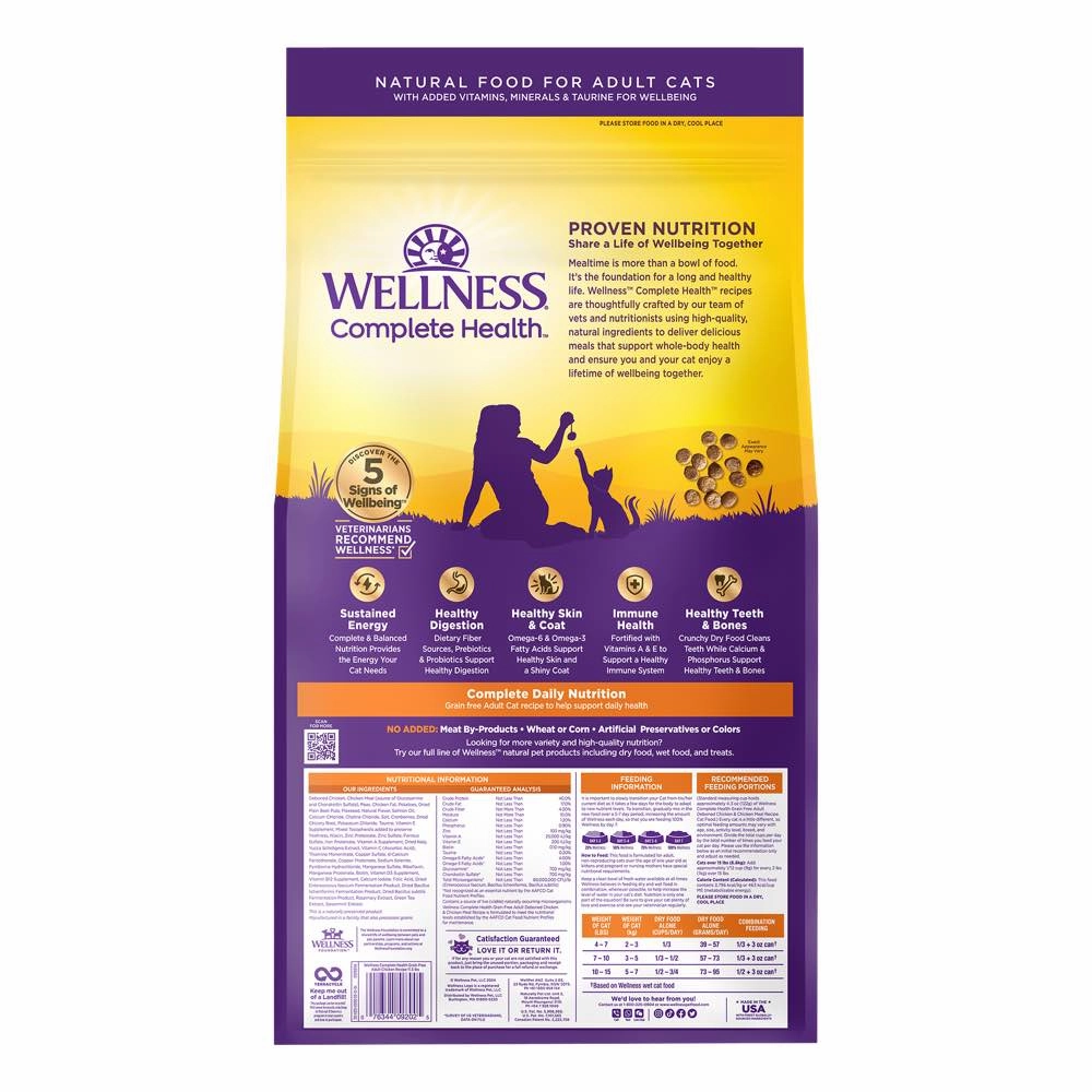 'FREE TREATS': Wellness Complete Health Grain Free Adult Deboned Chicken & Chicken Meal Dry Cat Food 11.5lb
