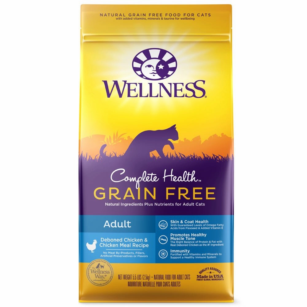 'FREE TREATS': Wellness Complete Health Grain Free Adult Deboned Chicken & Chicken Meal Dry Cat Food 11.5lb