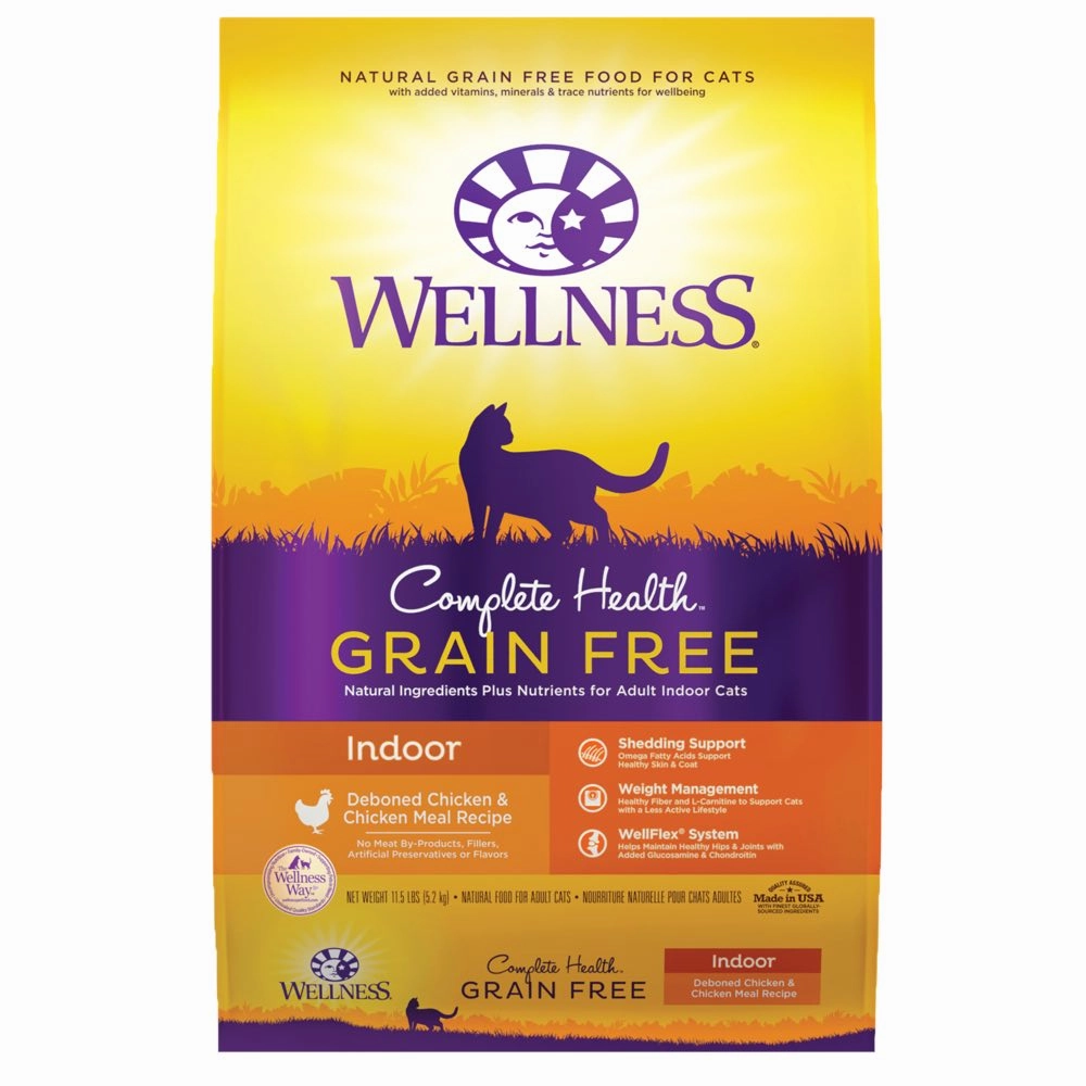 'FREE TREATS': Wellness Complete Health Grain-Free Indoor Deboned Chicken & Chicken Meal Adult Dry Cat Food 11.5lb
