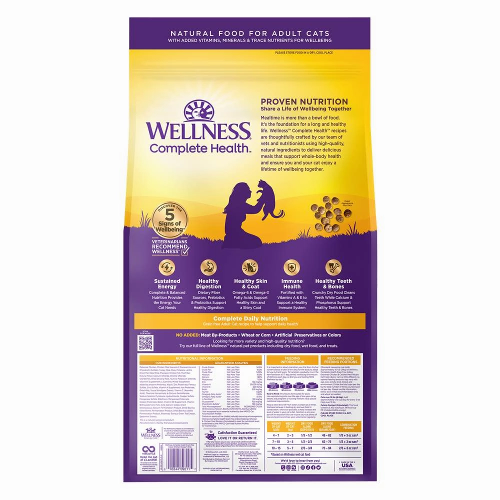 'FREE TREATS': Wellness Complete Health Grain-Free Indoor Deboned Chicken & Chicken Meal Adult Dry Cat Food 11.5lb