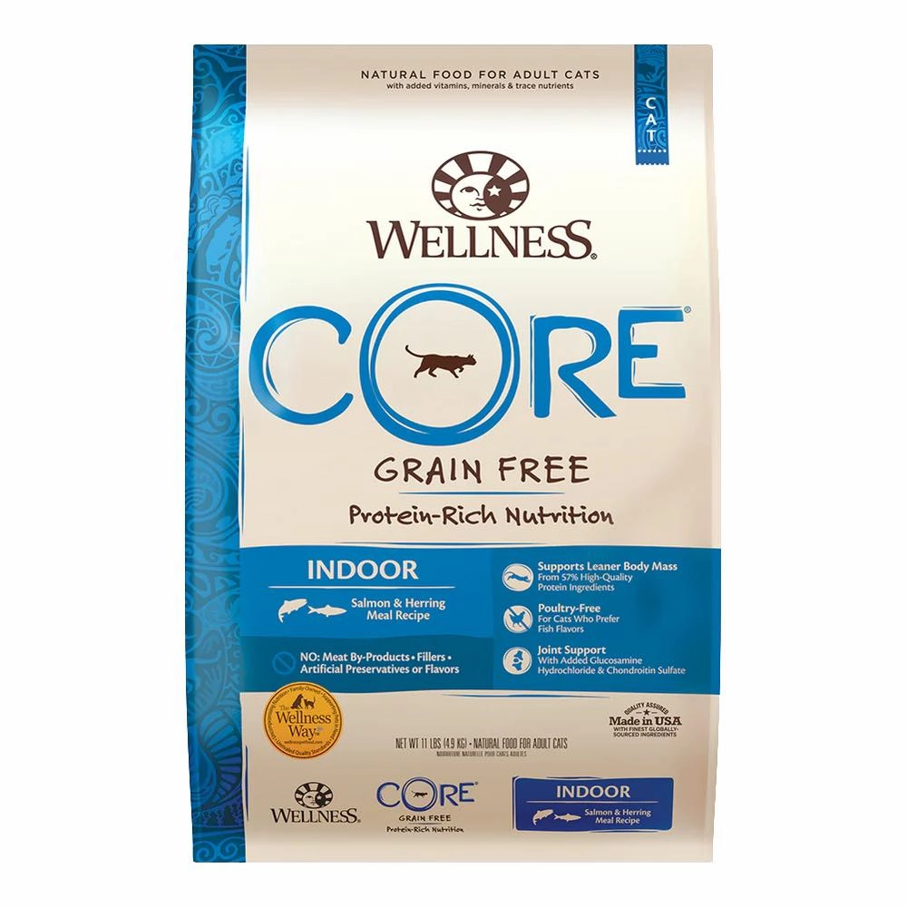 'FREE TREATS': Wellness CORE  Indoor Salmon & Herring Grain-Free Dry Cat Food