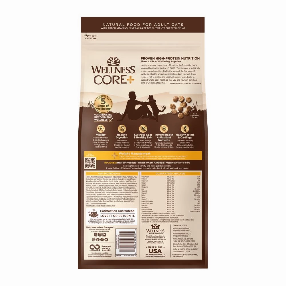 'FREE TREATS': Wellness CORE  Indoor Salmon & Herring Grain-Free Dry Cat Food