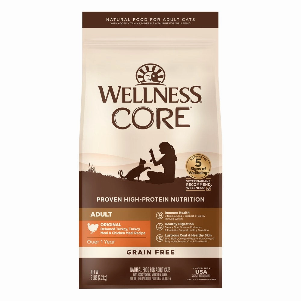 'FREE TREATS': Wellness CORE Original Deboned Turkey, Turkey Meal & Chicken Meal Grain-Free Adult Dry Cat Food