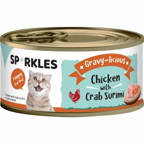 'FREE TREATS w 24cans': Sparkles Gravy-licious Chicken With Crab Surimi Canned Cat Food 80g x 24
