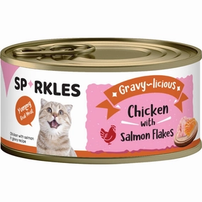 'FREE TREATS w 24cans': Sparkles Gravy-licious Chicken With Salmon Flakes Canned Cat Food 80g x 24