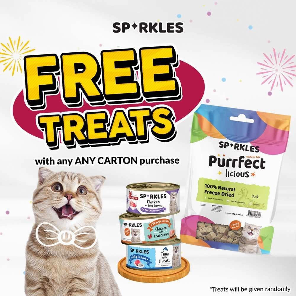 'FREE TREATS w 24cans': Sparkles Gravy-licious Chicken With Salmon Flakes Canned Cat Food 80g x 24
