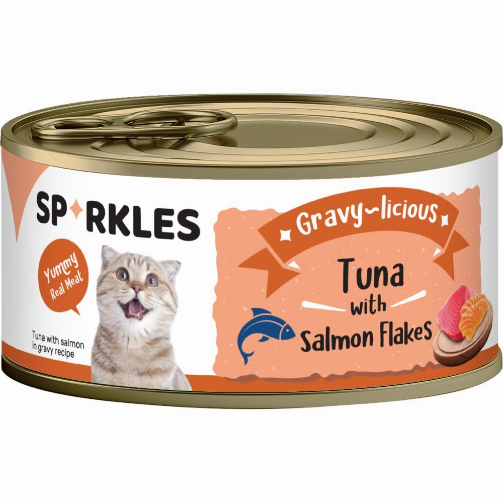 'FREE TREATS w 24cans': Sparkles Gravy-licious Tuna With Salmon Flakes Canned Cat Food 80g x 24