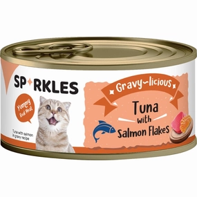 'FREE TREATS w 24cans': Sparkles Gravy-licious Tuna With Salmon Flakes Canned Cat Food 80g x 24