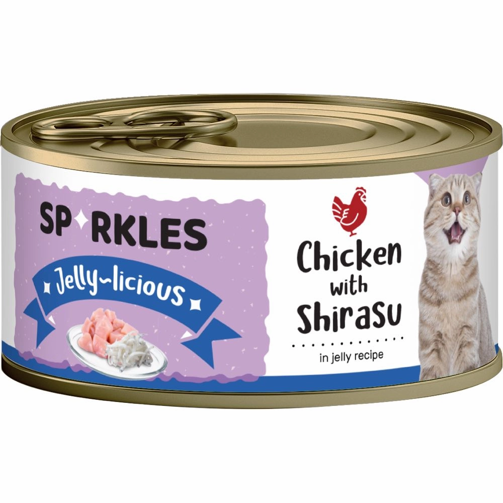 'FREE TREATS w 24cans': Sparkles Jelly-licious Chicken With Shirasu Canned Cat Food 80g x 24