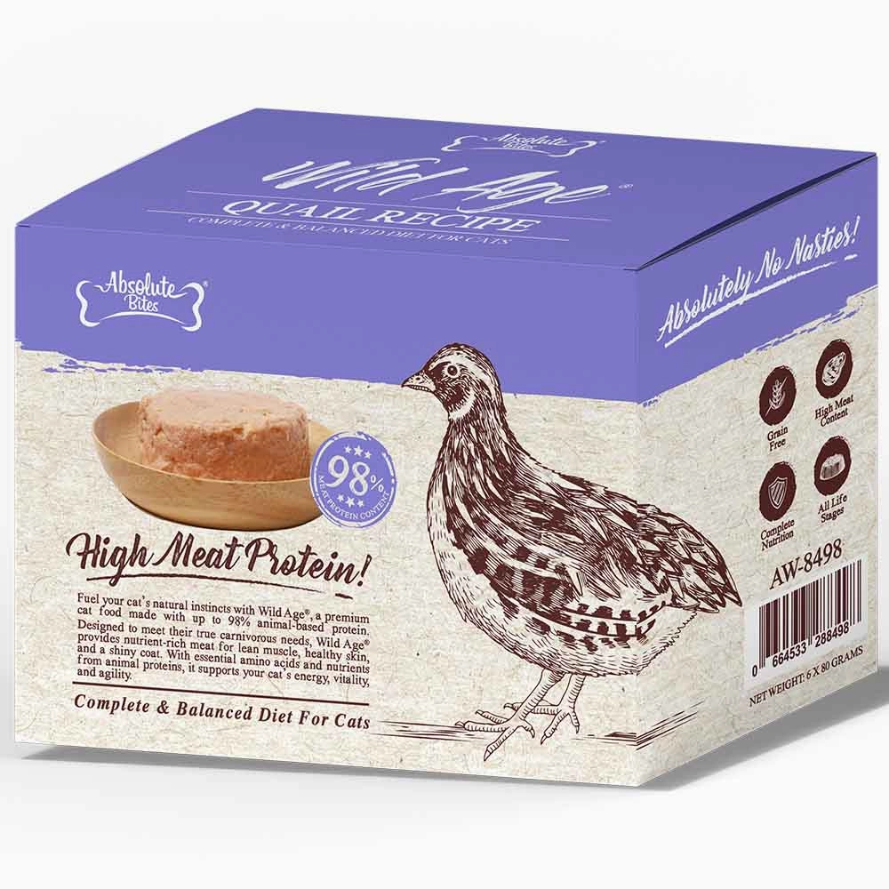 Absolute Bites Wild Age Quail Complete & Balanced Diet Canned Cat Food 80g - Box of 6