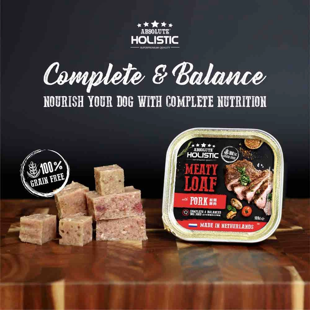 Absolute Holistic Pork Complete & Balanced Meaty Loaf Wet Tray Dog Food 100g