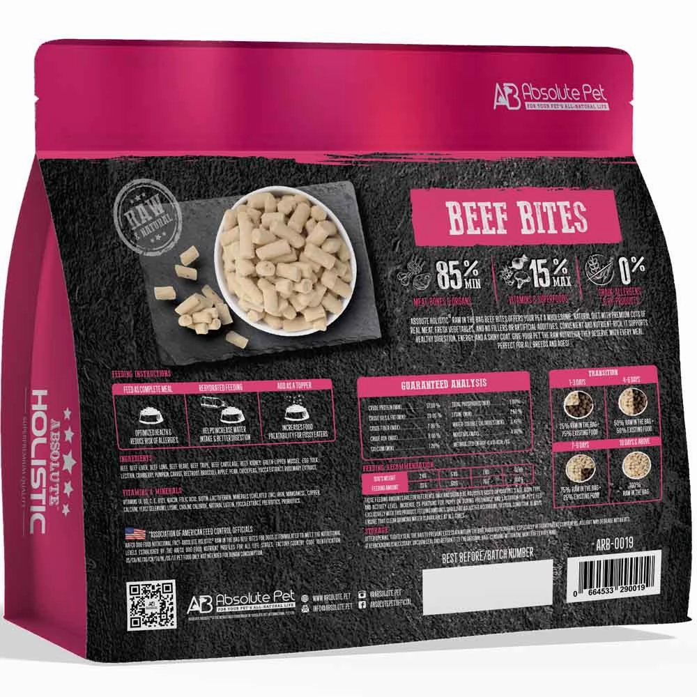 Absolute Holistic Raw in the Bag Beef Bites Complete Freeze Dried Dog Food 14oz
