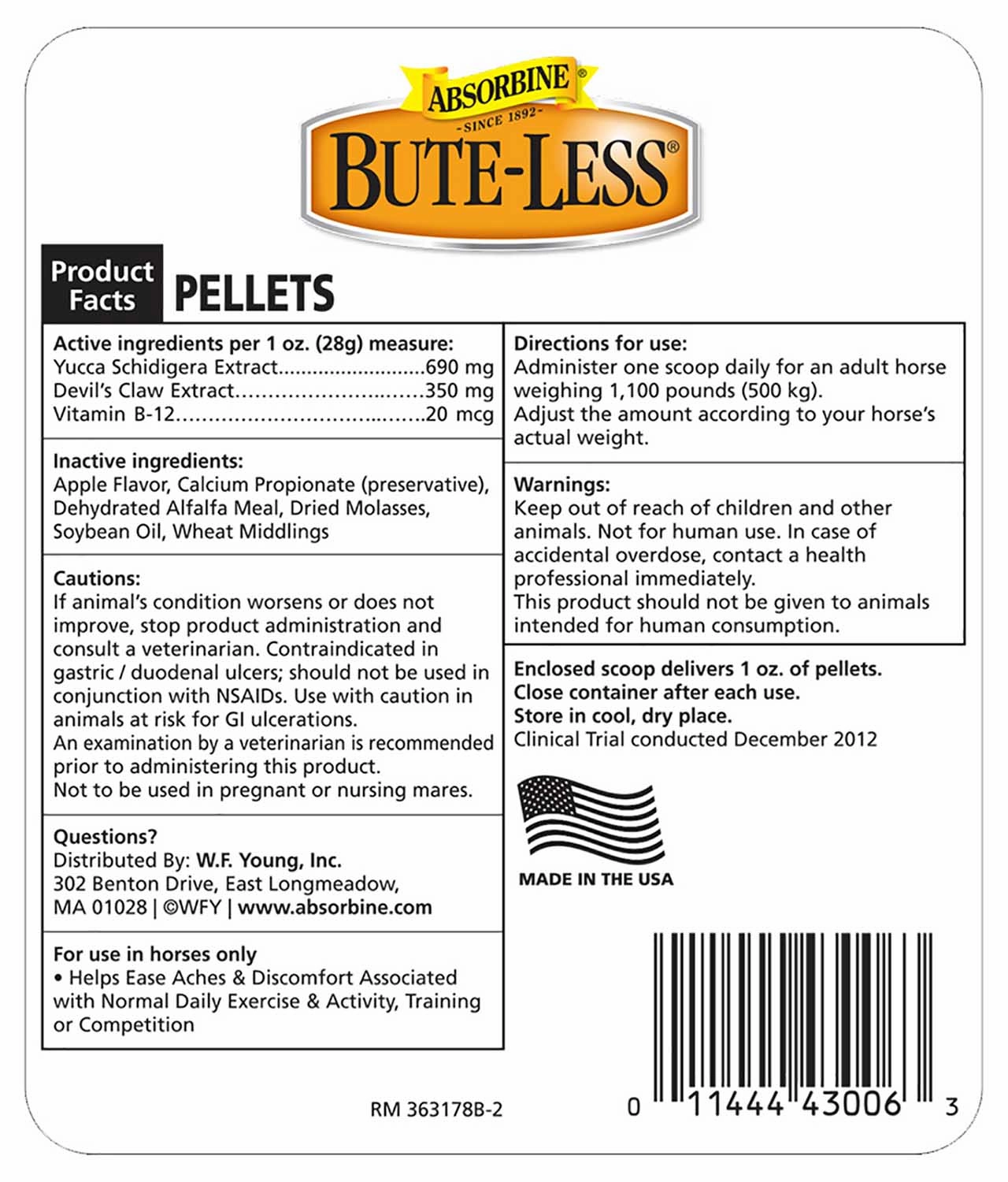 Absorbine Bute-Less Pellets Comfort & Recovery Horse Supplement