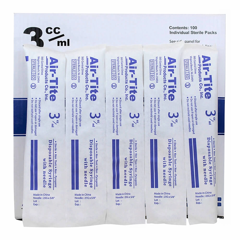 Air-Tite Luer Slip Syringes with Needles, 100 Count