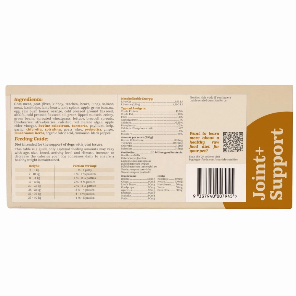 Big Dog Barf Nourish Nutrition Joint  Support Frozen Raw Dog Food 3kg