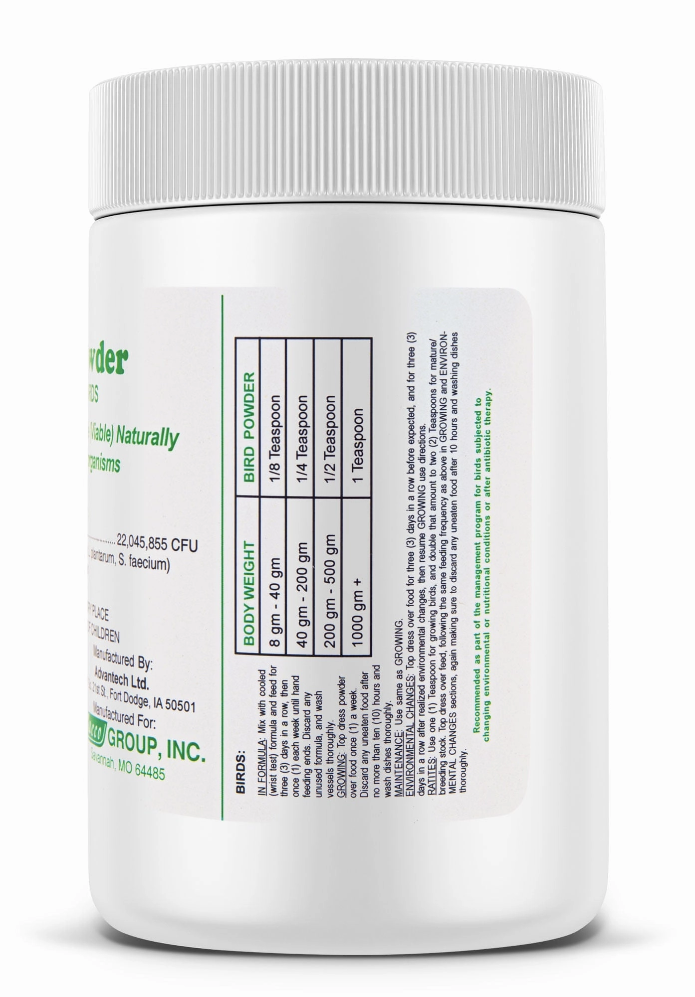 Bird-Powder (Probiotic) for All Birds, 16 oz