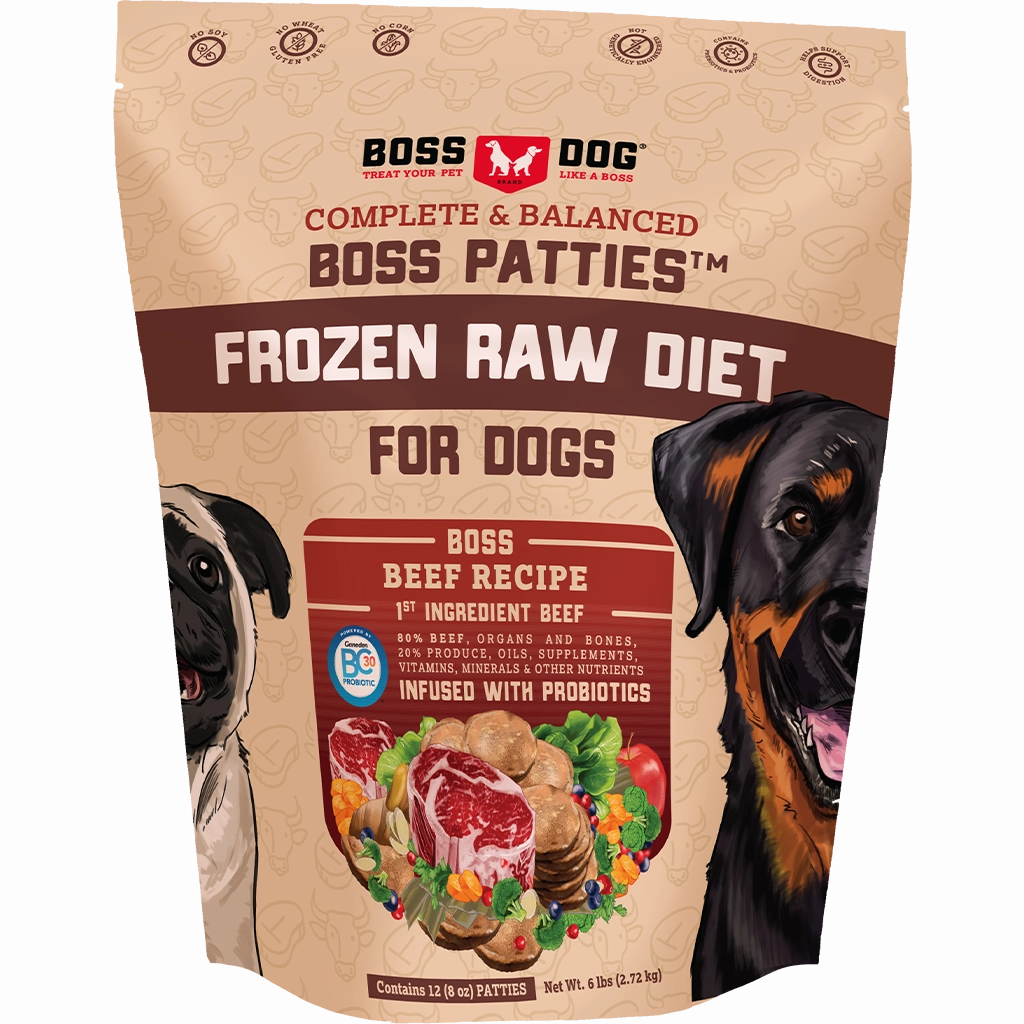 Boss Dog Frozen Complete Raw Beef 8oz. Patties 6lb Bag