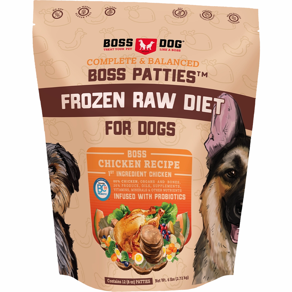 Boss Dog Frozen Complete Raw Chicken 8oz. Patties 6lb Bag