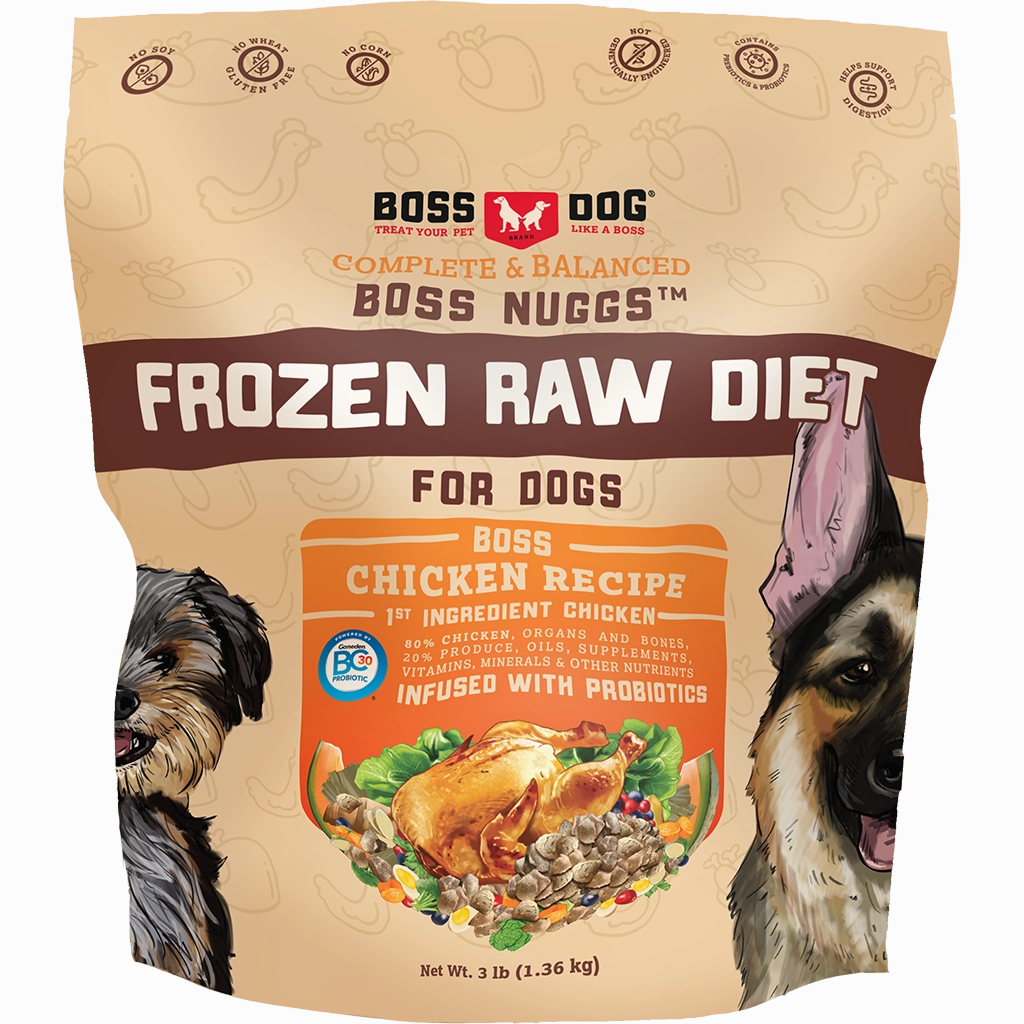 Boss Dog Frozen Complete Raw Chicken Nuggs 3lb Bag