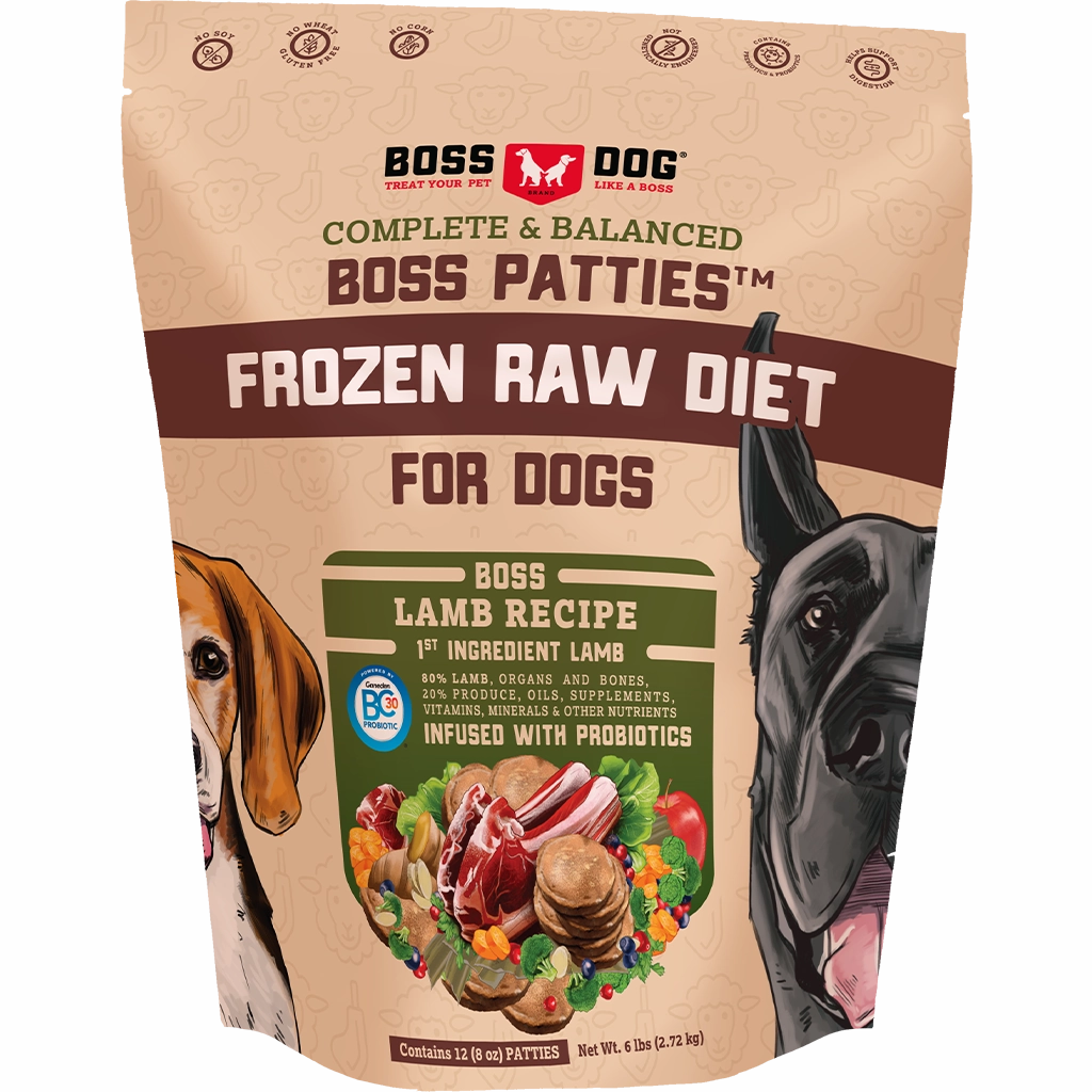 Boss Dog Frozen Complete Raw Lamb 8oz. Patties 6lb Bag