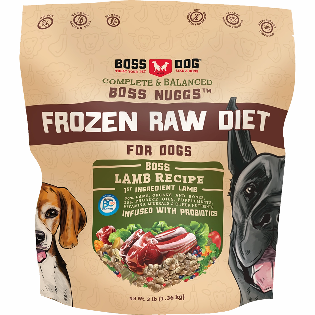 Boss Dog Frozen Complete Raw Lamb Nuggs 3lb Bag