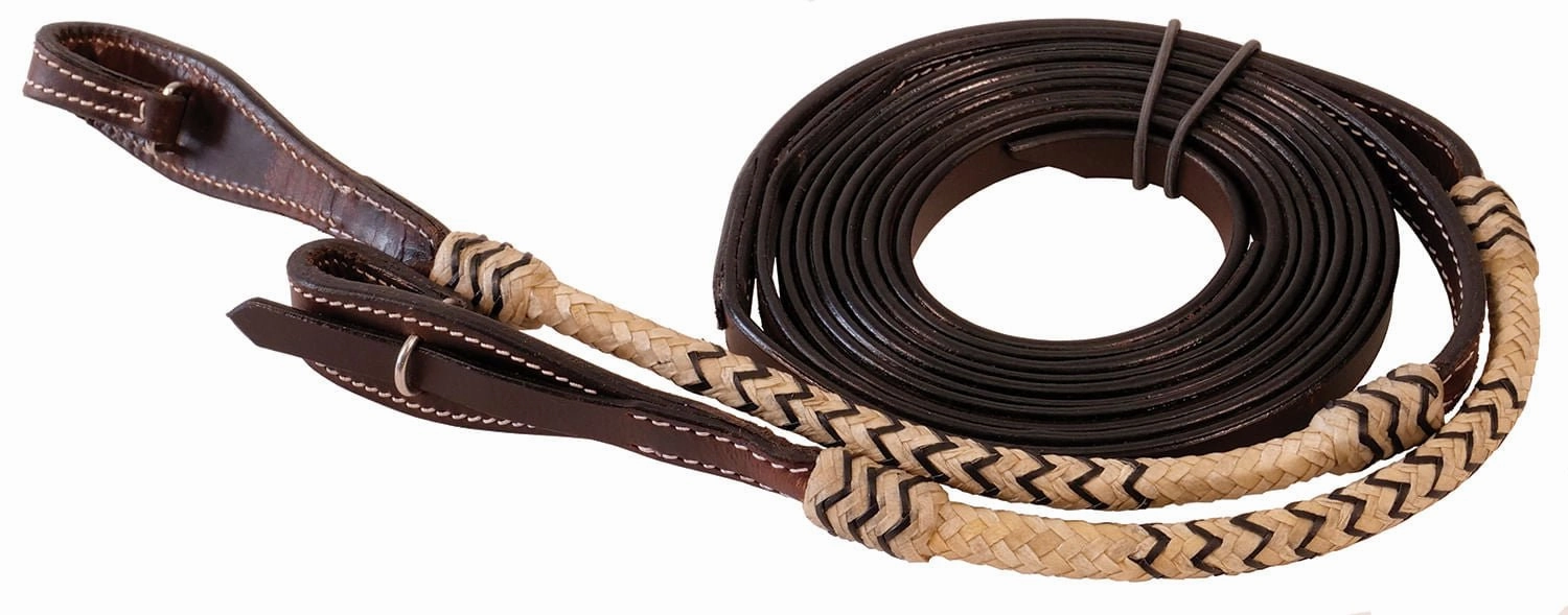 Braided Rawhide Split Reins, Dark Oil, 8'