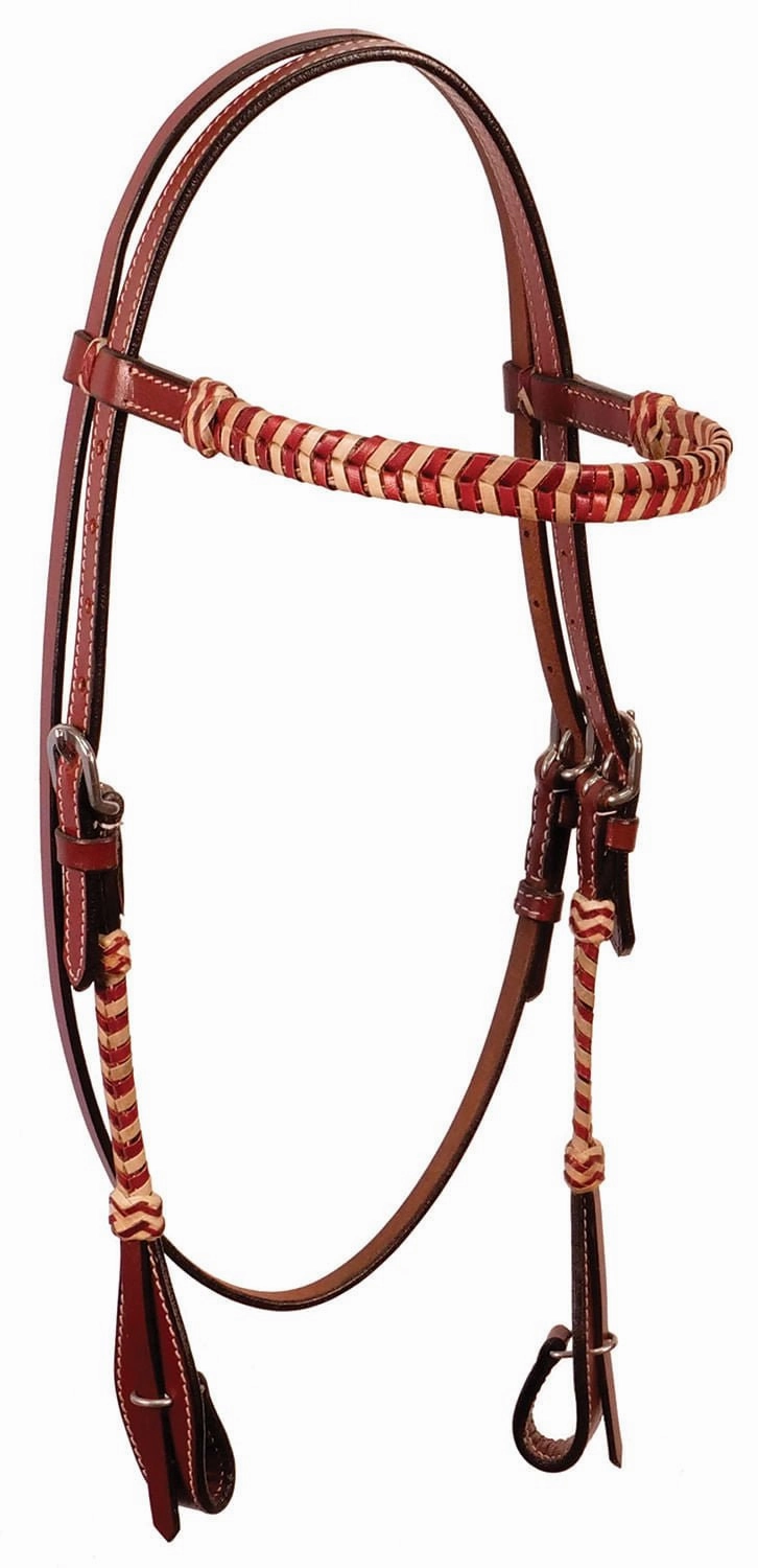 Buffalo Leather Brown Rawhide Laced Browband Headstall