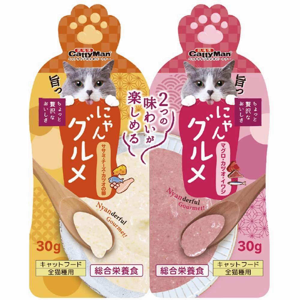 CattyMan Complete Twin Pouch (Tuna, Bonito & Sardine   Chicken, Cheese & Fish Roe) Cat Treats 60g